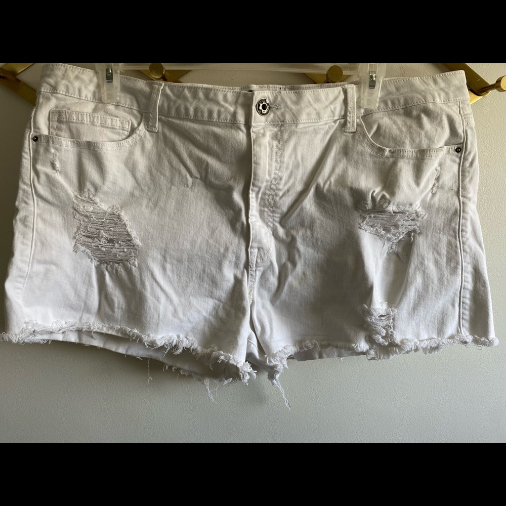 Forever 21 Distressed White Jean Shorts